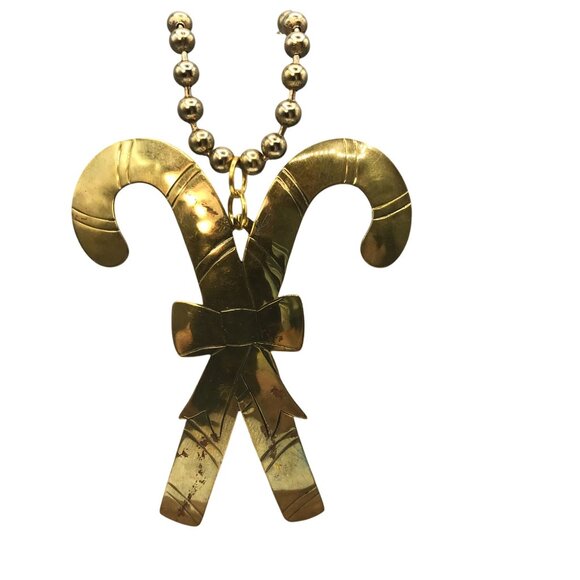 Retired Jeep Collins Hammered Brass Candy Cane Pendant Necklace, Designer Signed - Picture 2 of 7